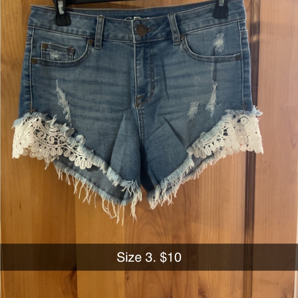 Denim Lace Trim Women Shorts
